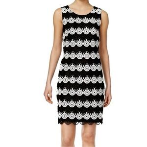 Tommy Hilfiger Black and White Crochet Knit Fitted Dress